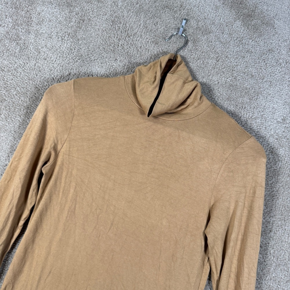 Majestic Filatures Turtleneck Womens 2 Medium Tan Soft Touch Long Sleeve Tee Top